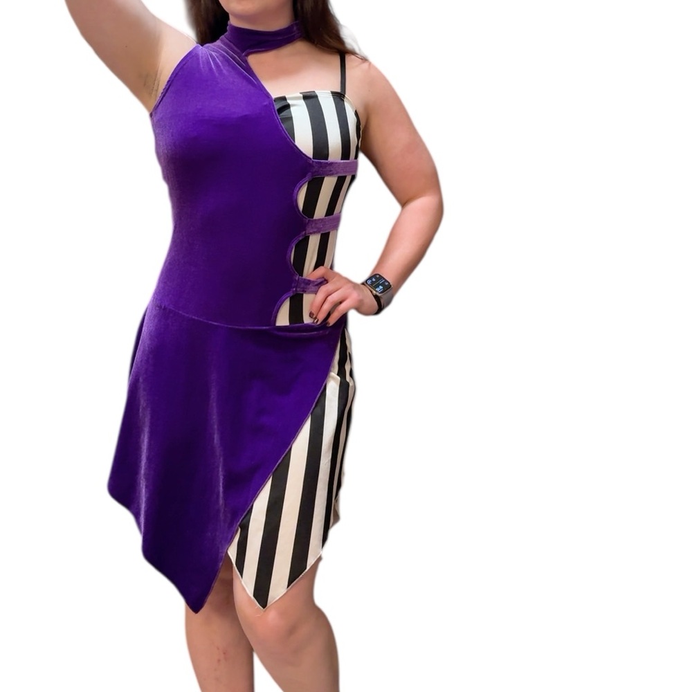 The Line Up Dance Costume Purple & Black Striped Women's Dress Size XL Adult